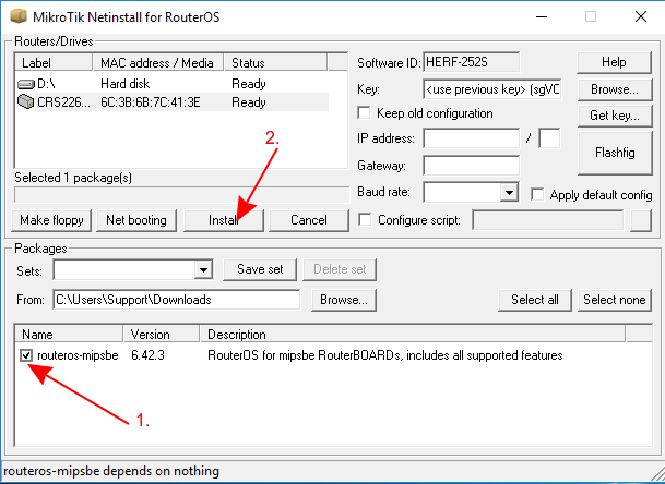 netinstall mikrotik rb750